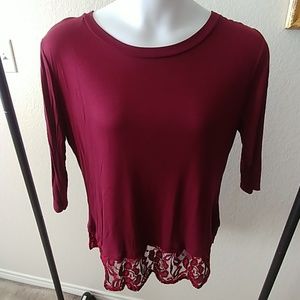 NWT Wine colored top with lacy hem 3XL